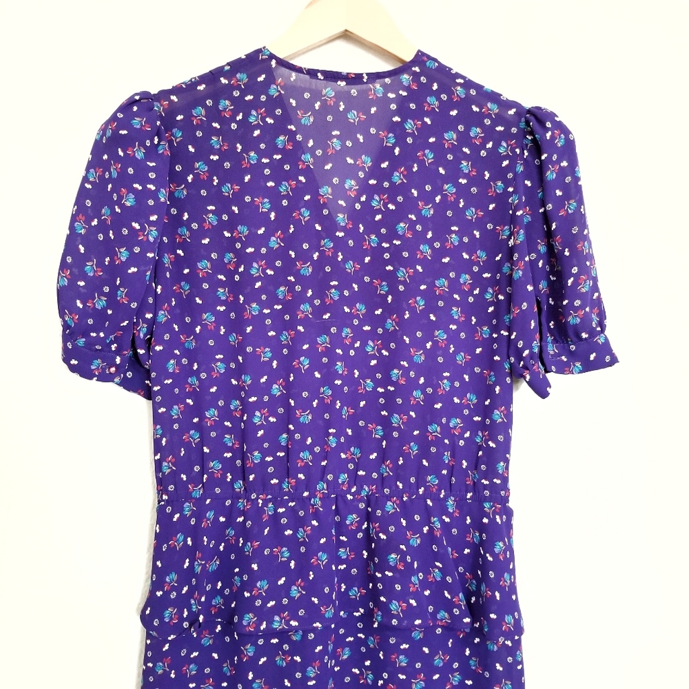 Vintage 80's Floral Print Faux Wrap Midi Dress - Picture 4 of 5